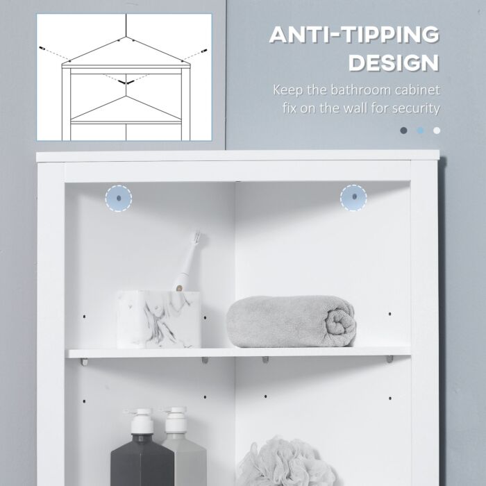 Kleankin Triangle Bathroom Cabinet, Corner Bathroom Storage Unit With Cupboard And 3-tier Shelves, Free Standing, White