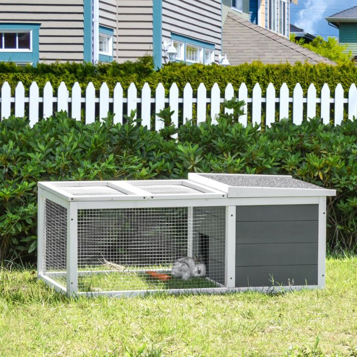 Pawhut Wooden Rabbit Hutch Small Animal Cage Pet Run Cover, With Uv-resistant Asphalt Roof And Water-repellent Paint