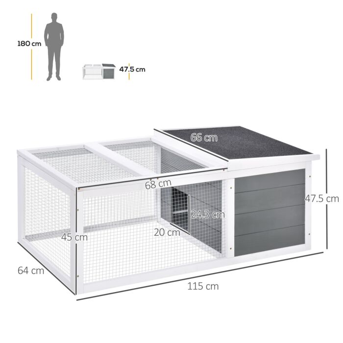 Pawhut Wooden Rabbit Hutch Small Animal Cage Pet Run Cover, With Uv-resistant Asphalt Roof And Water-repellent Paint