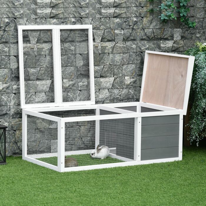 Pawhut Wooden Rabbit Hutch Small Animal Cage Pet Run Cover, With Uv-resistant Asphalt Roof And Water-repellent Paint