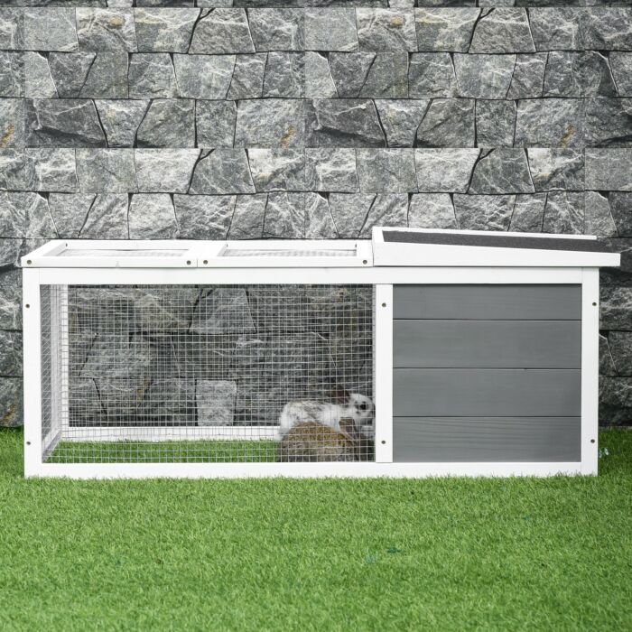 Pawhut Wooden Rabbit Hutch Small Animal Cage Pet Run Cover, With Uv-resistant Asphalt Roof And Water-repellent Paint