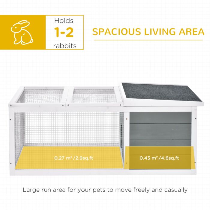 Pawhut Wooden Rabbit Hutch Small Animal Cage Pet Run Cover, With Uv-resistant Asphalt Roof And Water-repellent Paint