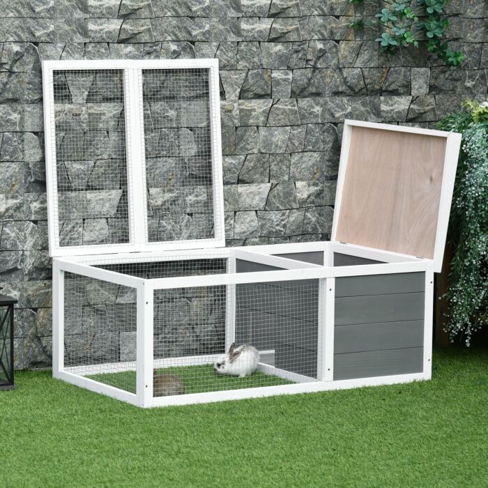 Pawhut Wooden Rabbit Hutch Small Animal Cage Pet Run Cover, With Uv-resistant Asphalt Roof And Water-repellent Paint