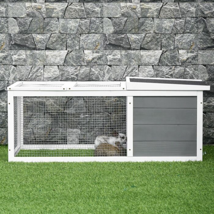Pawhut Wooden Rabbit Hutch Small Animal Cage Pet Run Cover, With Uv-resistant Asphalt Roof And Water-repellent Paint