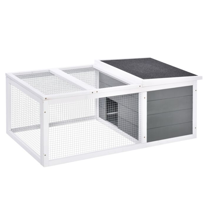 Pawhut Wooden Rabbit Hutch Small Animal Cage Pet Run Cover, With Uv-resistant Asphalt Roof And Water-repellent Paint