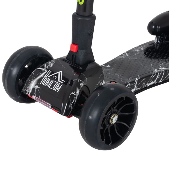 Homcom Kids 3 Wheel Scooter Adjustable Height W/ Flashing Wheels Music Water Spray Foldable Design Cool On Off Road Vehicle Black