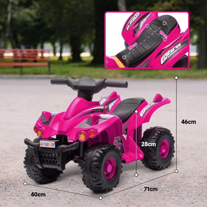 Aiyaplay 6v Kids Electric Quad Bike W/ Music, Forward Function, For 2-6 Years, Pink