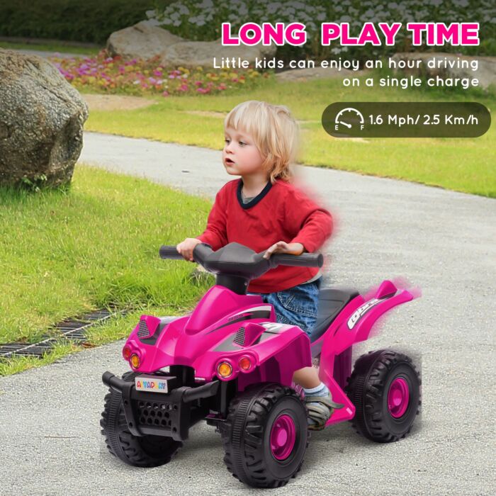 Aiyaplay 6v Kids Electric Quad Bike W/ Music, Forward Function, For 2-6 Years, Pink