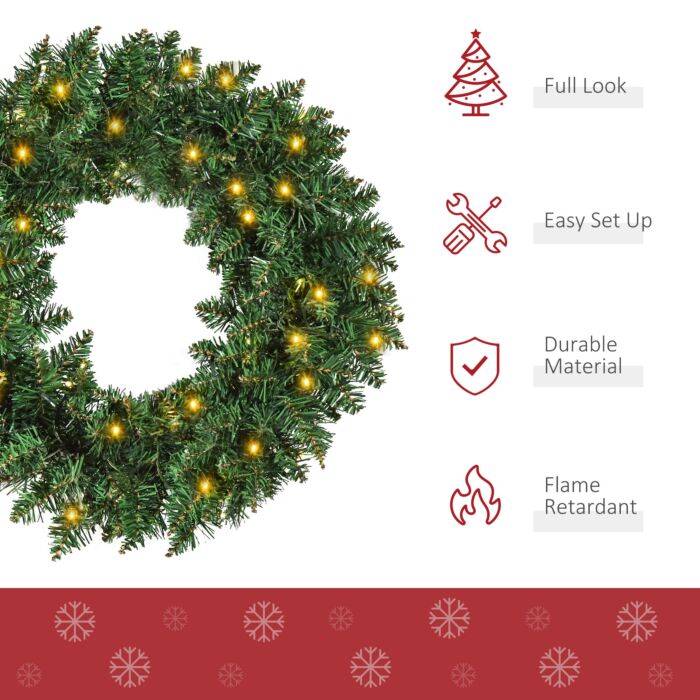 Homcom Christmas Wreath Decoration, 50 Led Lights