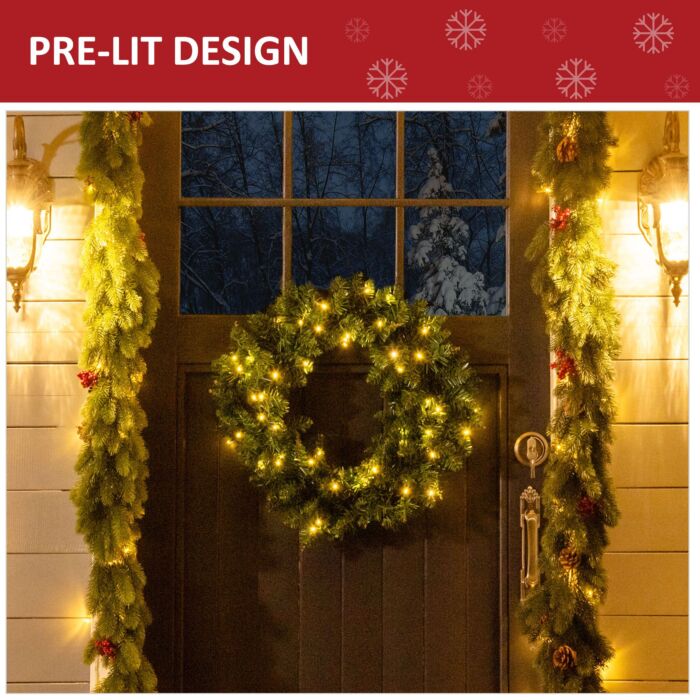 Homcom Christmas Wreath Decoration, 50 Led Lights