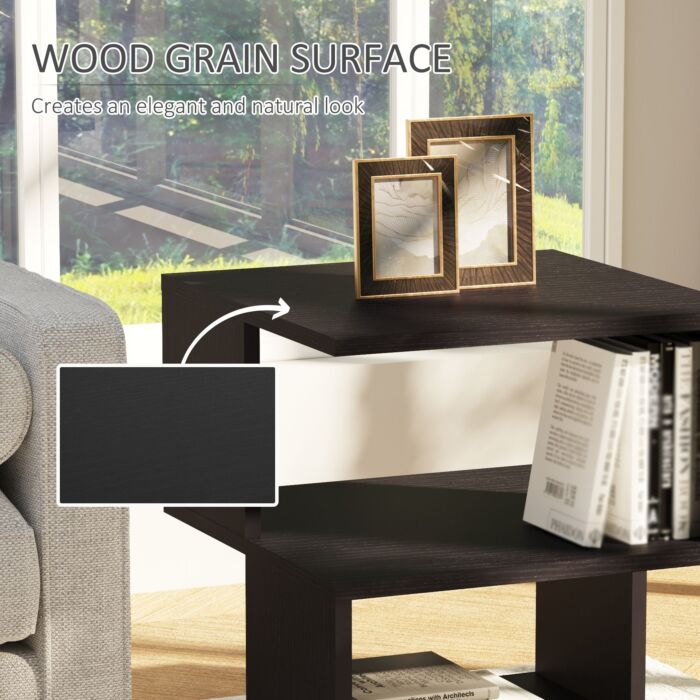 Homcom Modern Square 2 Tier Wood Coffee Side Table Storage Shelf Rack Living Room Black