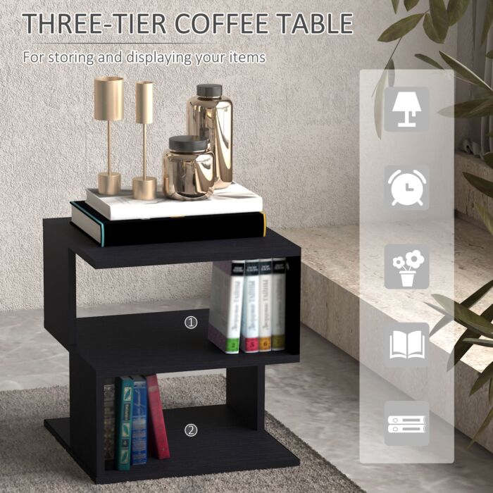 Homcom Modern Square 2 Tier Wood Coffee Side Table Storage Shelf Rack Living Room Black