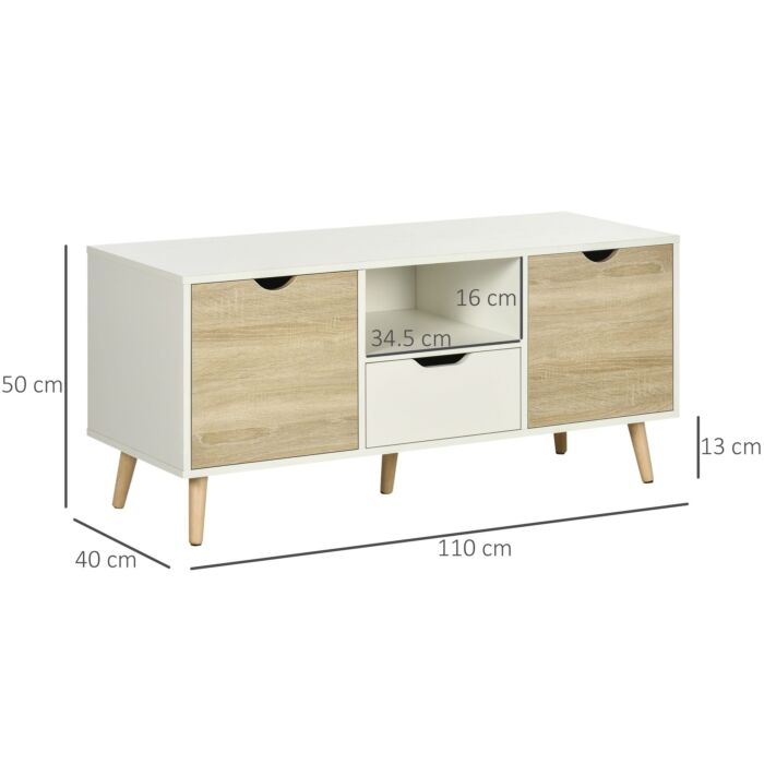 Homcom Tv Stand Cabinet For Tvs Up To 50 Inch, Entertainment Center With Storage Drawer For Living Room And Bedroom, Natural