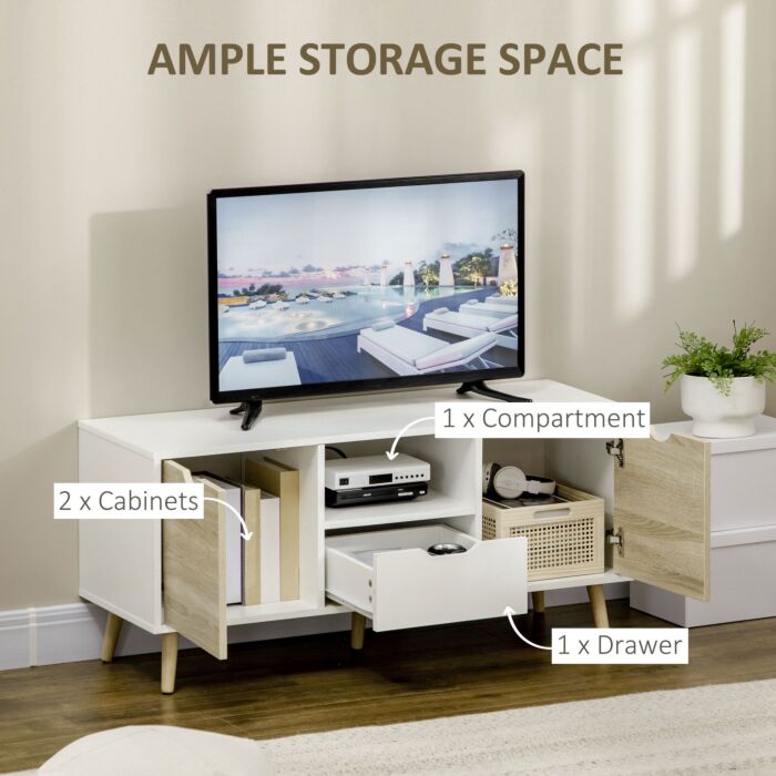 Homcom Tv Stand Cabinet For Tvs Up To 50 Inch, Entertainment Center With Storage Drawer For Living Room And Bedroom, Natural