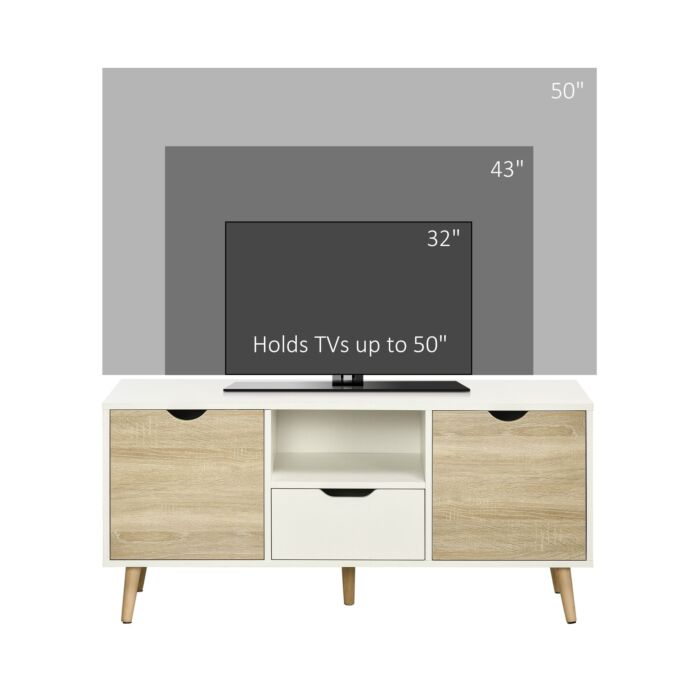 Homcom Tv Stand Cabinet For Tvs Up To 50 Inch, Entertainment Center With Storage Drawer For Living Room And Bedroom, Natural