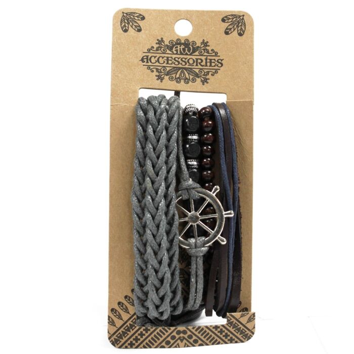 Mens Bracelet Sets - Metal & Leather - Assorted