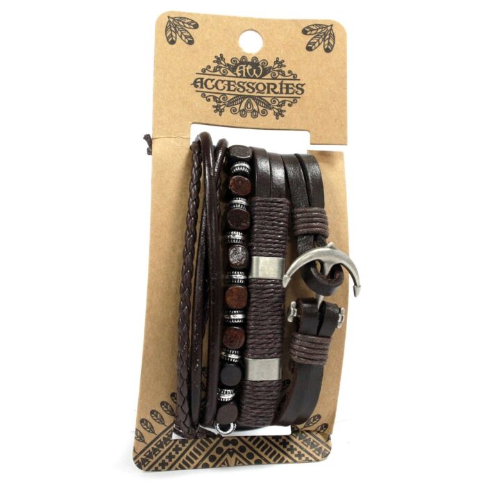 Mens Bracelet Sets - Metal & Leather - Assorted