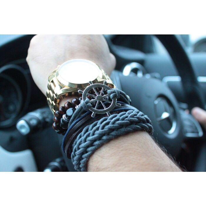 Mens Bracelet Sets - Metal & Leather - Assorted
