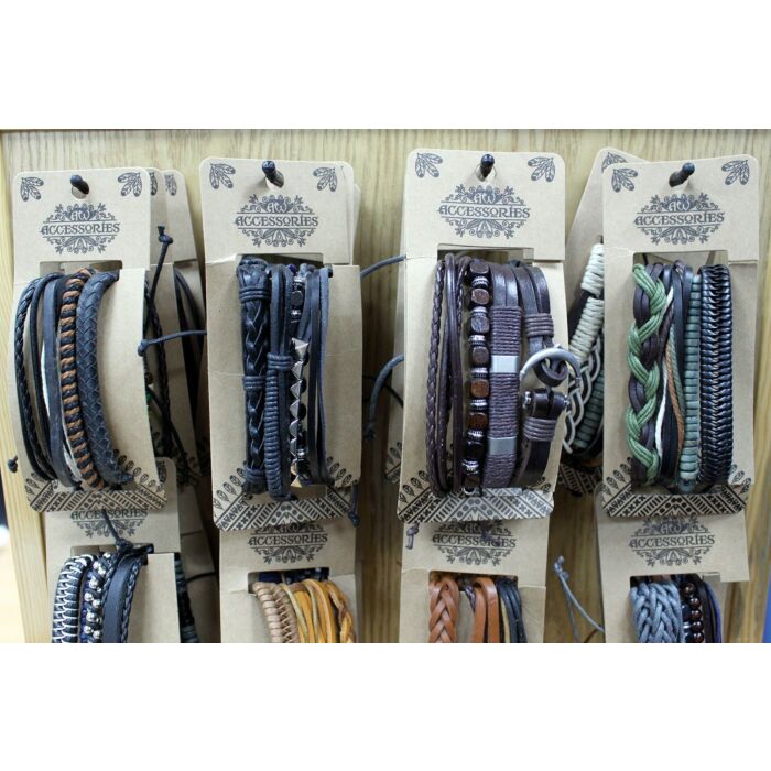 Mens Bracelet Sets - Metal & Leather - Assorted