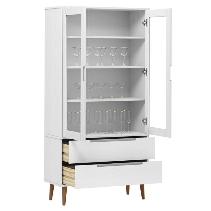 Vidaxl Vitrine Cabinet Molde White 90x35x175 Cm Solid Wood Pine
