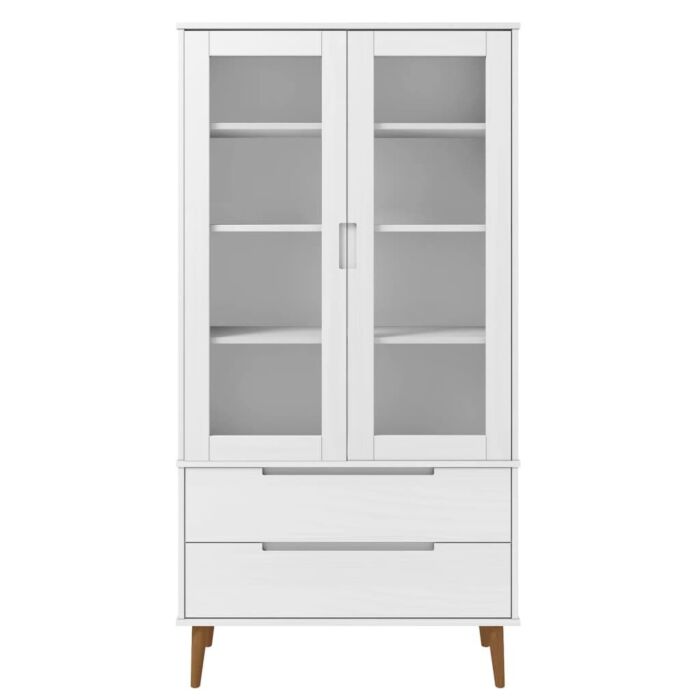 Vidaxl Vitrine Cabinet Molde White 90x35x175 Cm Solid Wood Pine
