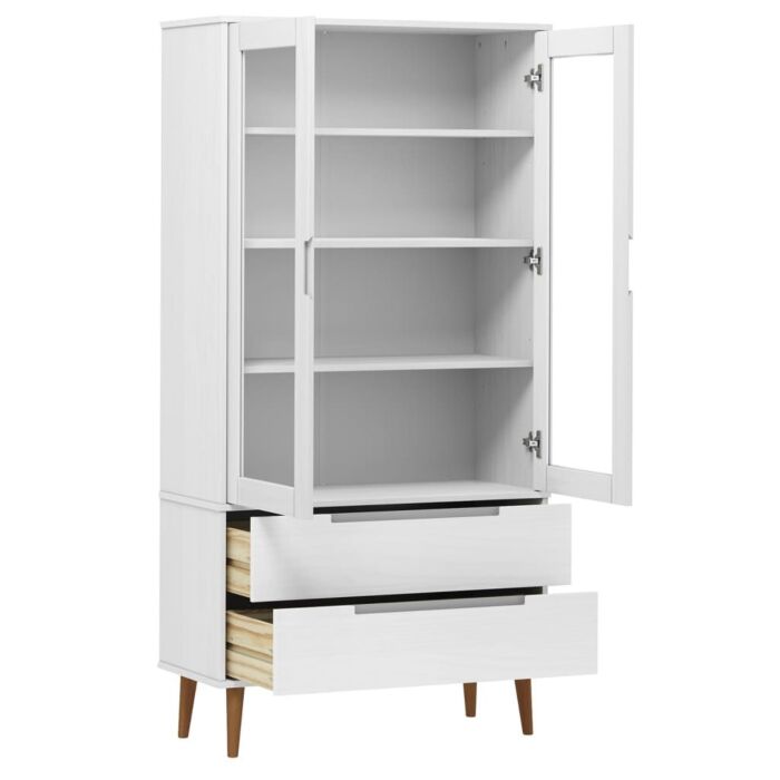 Vidaxl Vitrine Cabinet Molde White 90x35x175 Cm Solid Wood Pine