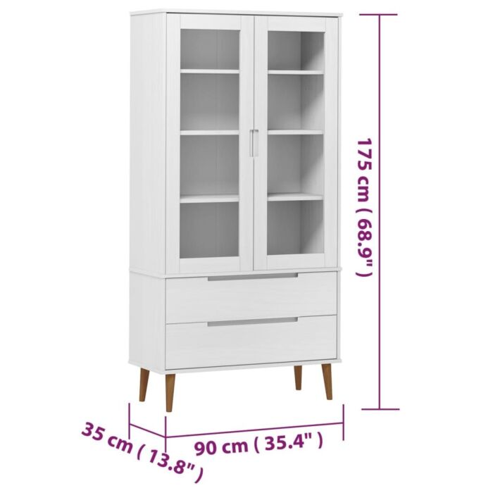 Vidaxl Vitrine Cabinet Molde White 90x35x175 Cm Solid Wood Pine