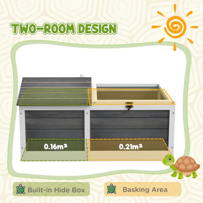 Pawhut Wooden Tortoise House Small Pet Reptile With Hide Shelter Den And Run, Openable Top, Tray, Tortoise House Indoor/ Outdoor Use