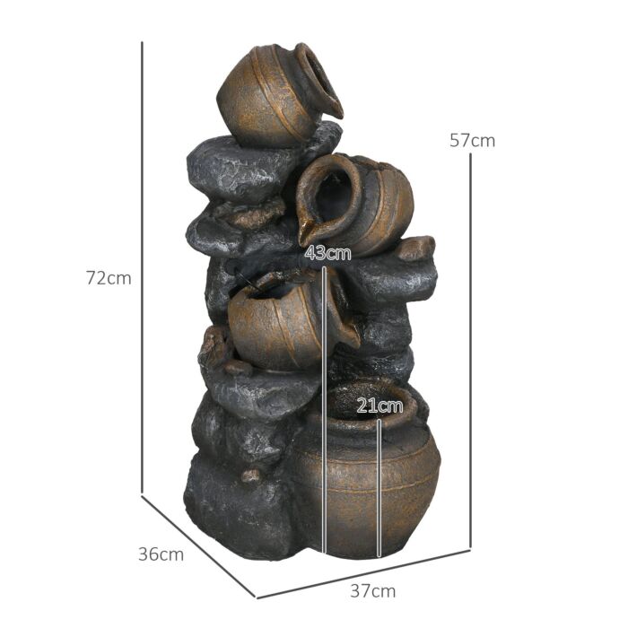 Outsunny Solar Powered Garden Water Feature With Led Lights And Pump, 4 Tier Cascading Water Fountain For Indoor/outdoor, Jars Waterfall Ornament, 72cm Height
