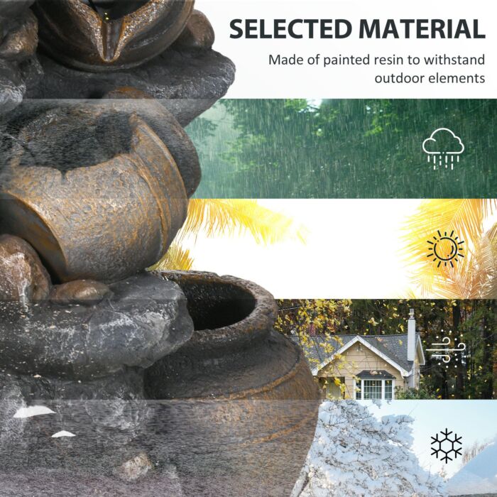 Outsunny Solar Powered Garden Water Feature With Led Lights And Pump, 4 Tier Cascading Water Fountain For Indoor/outdoor, Jars Waterfall Ornament, 72cm Height