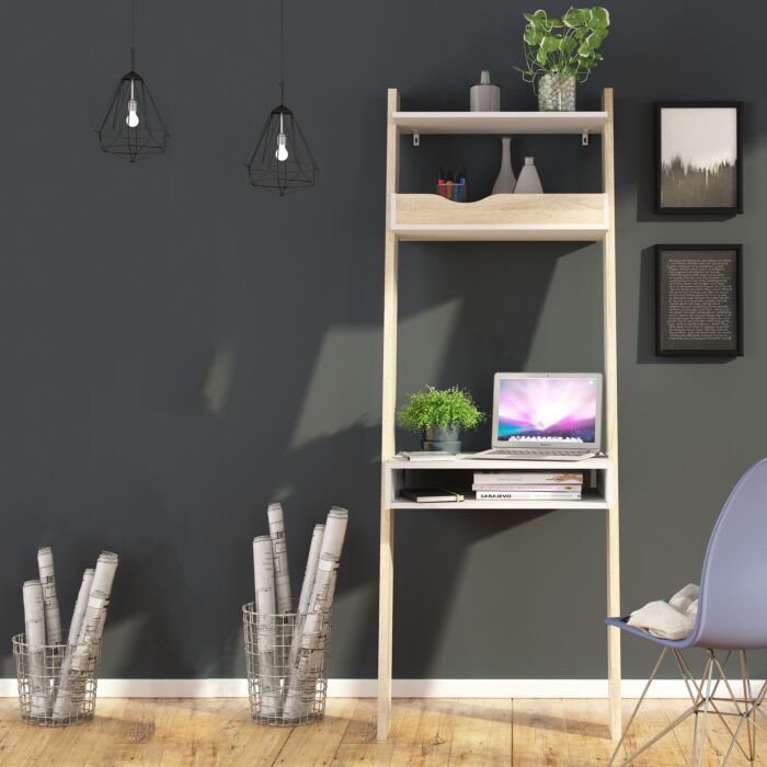 Oslo Leaning Desk In White And Oak