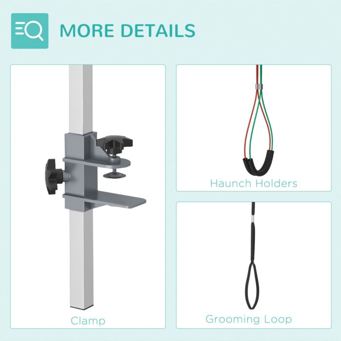 Pawhut Foldable Pet Grooming Arm With Clamp, 29" Height Adjustable Dog Grooming Holder For Table With 2 Haunch Holders, Grooming Loop For Medium Dogs
