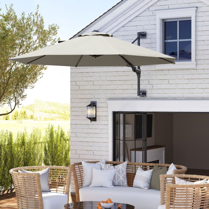 Outsunny 3(m) Wall-mounted Parasol Shade, With Handle - Light Grey