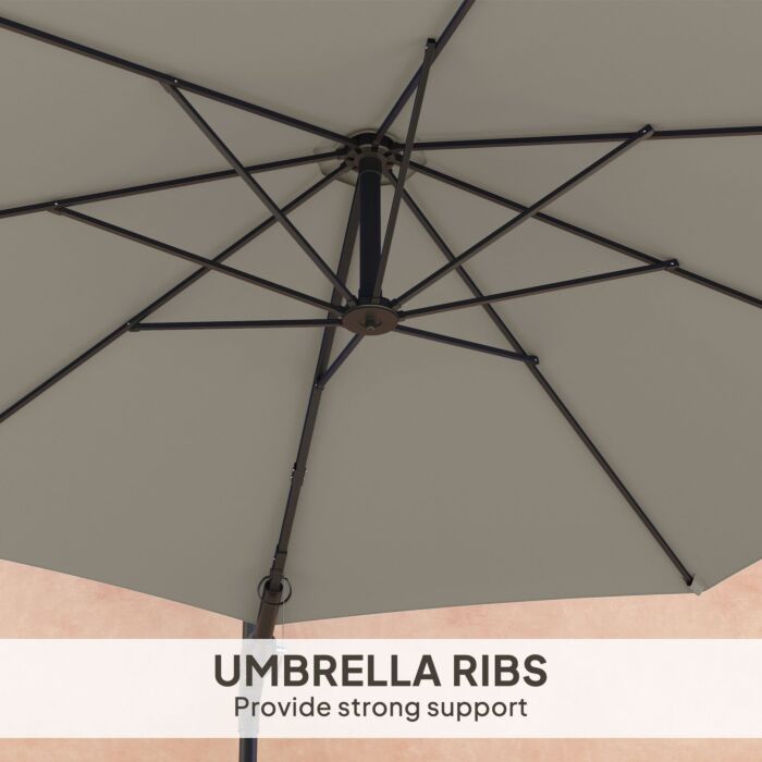 Outsunny 3(m) Wall-mounted Parasol Shade, With Handle - Light Grey