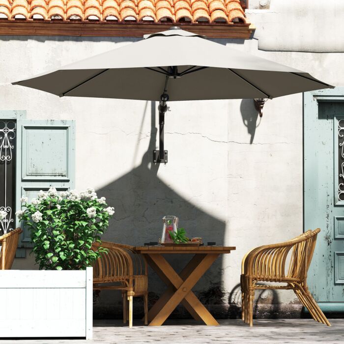 Outsunny 3(m) Wall-mounted Parasol Shade, With Handle - Light Grey