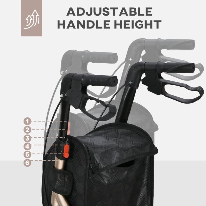 Homcom 3 Wheel Rollator, Lightweight Aluminium Tri Walker With Adjustable Handle, Storage Bag And Dual Brakes, Folding Mobility Walking Aid