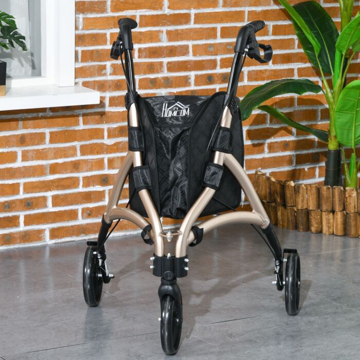 Homcom 3 Wheel Rollator, Lightweight Aluminium Tri Walker With Adjustable Handle, Storage Bag And Dual Brakes, Folding Mobility Walking Aid