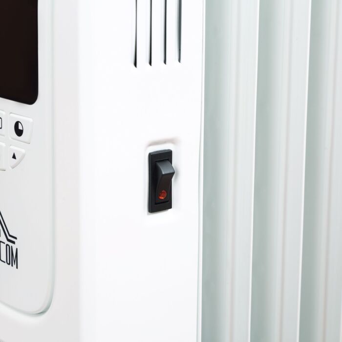 Homcom 1630w Digital Oil Filled Radiator, 7 Fin, Portable Electric Heater With Led Display, 3 Heat Settings, Safety Cut-off And Remote Control, White