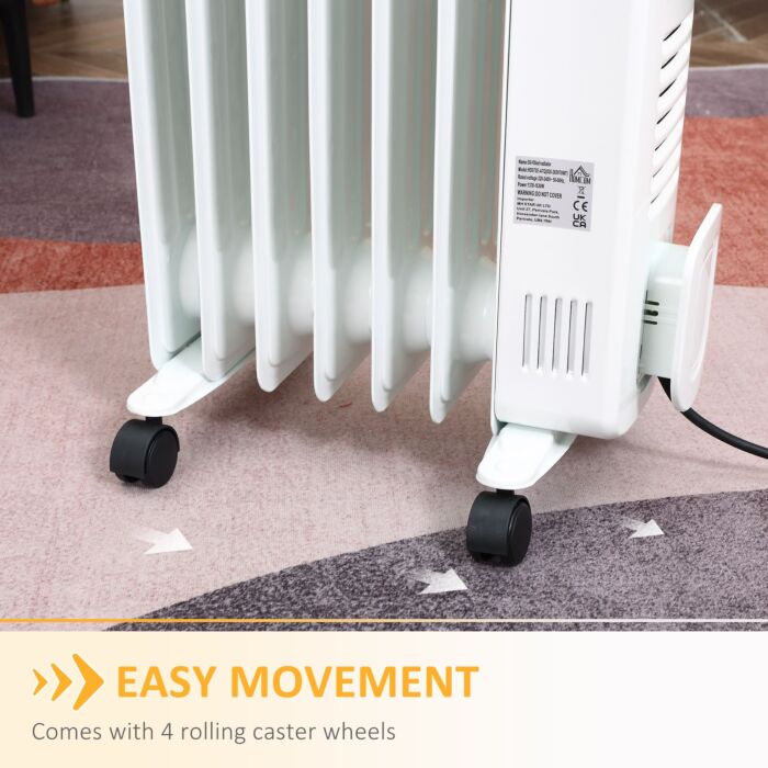 Homcom 1630w Digital Oil Filled Radiator, 7 Fin, Portable Electric Heater With Led Display, 3 Heat Settings, Safety Cut-off And Remote Control, White