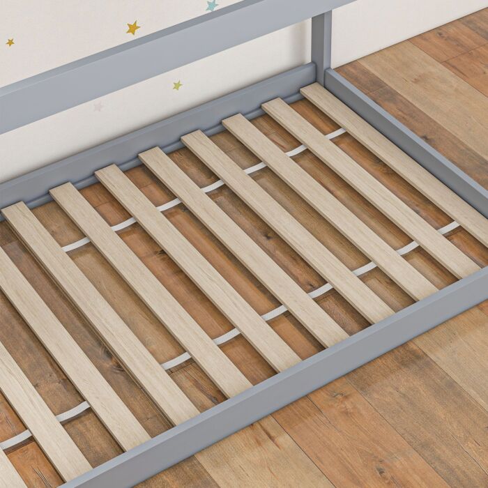 Homcom Single Bed Frame, House Scandinavian Style Wooden Bed Frame For 90w X 190dcm Mattress, Pine Wood Bed Base, Grey