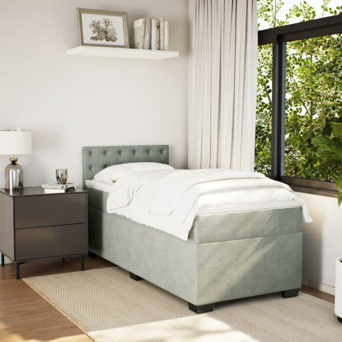Vidaxl Box Spring Bed With Mattress Light Grey 80x200 Cm Velvet