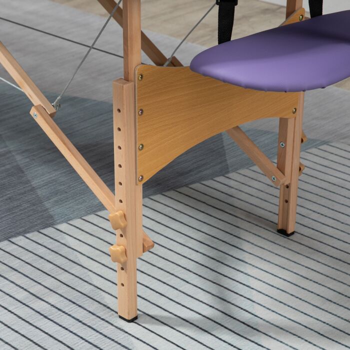 Homcom Portable Massage Bed, Folding Spa Beauty Massage Table With 2 Sections, Carry Bag And Wooden Frame, Purple