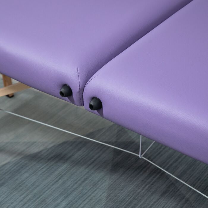 Homcom Portable Massage Bed, Folding Spa Beauty Massage Table With 2 Sections, Carry Bag And Wooden Frame, Purple
