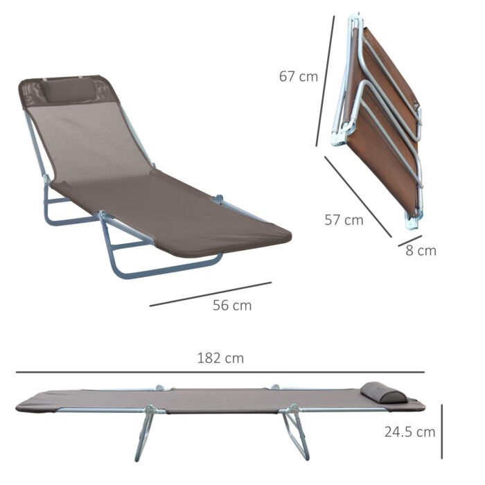Outsunny Sun Bed Chair Garden Lounger Recliner Adjustable Back Relaxer Chair Furniture - Coffee