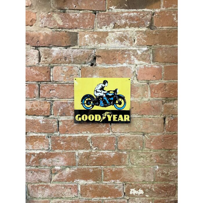 Metal Advertising Wall Sign - Good Year Tyre Motorbike