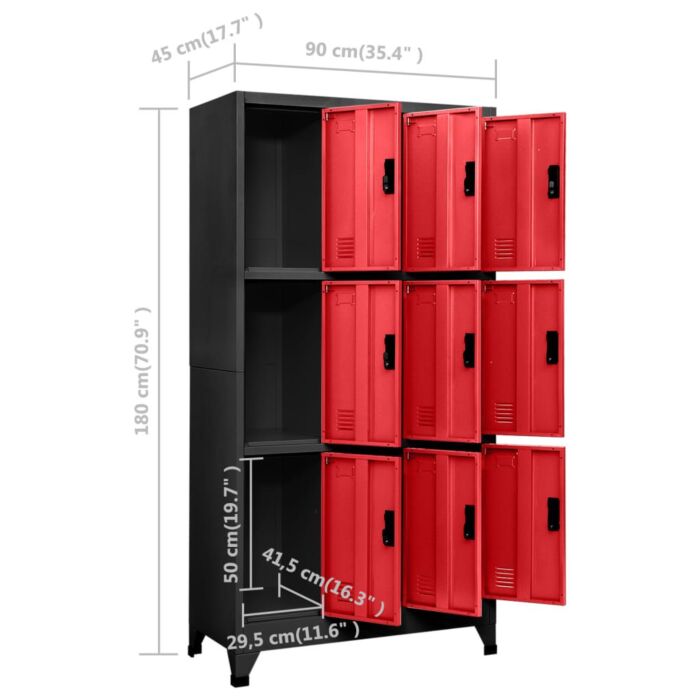 Vidaxl Locker Cabinet Anthracite And Red 90x45x180 Cm Steel