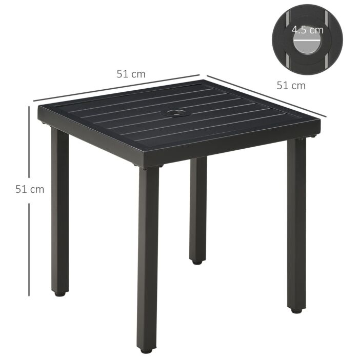 Outsunny Garden Side Table End Table Patio Coffee Table With Umbrella Hole, Steel Frame For Balcony, Black