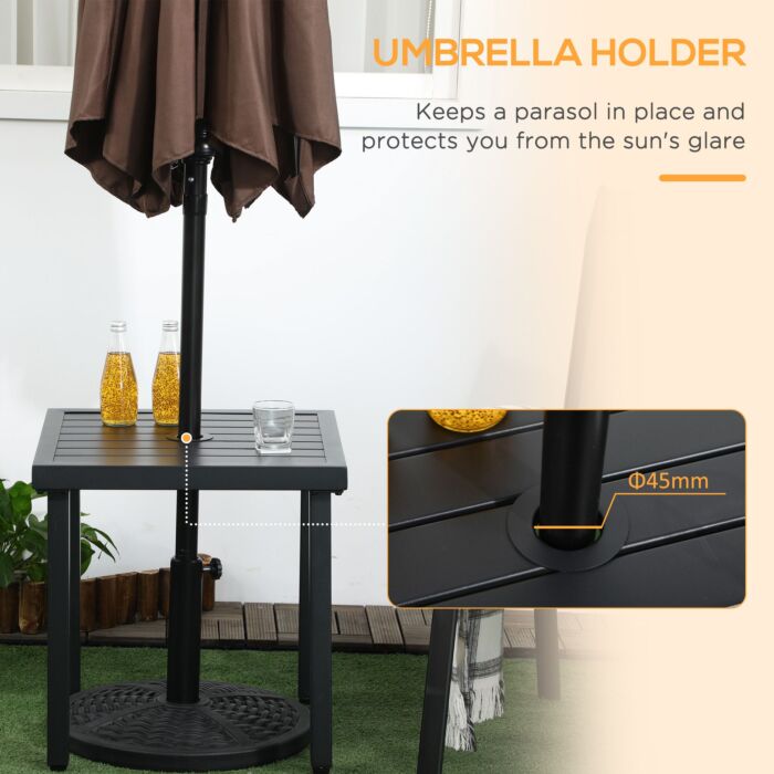 Outsunny Garden Side Table End Table Patio Coffee Table With Umbrella Hole, Steel Frame For Balcony, Black