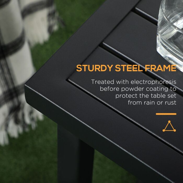 Outsunny Garden Side Table End Table Patio Coffee Table With Umbrella Hole, Steel Frame For Balcony, Black