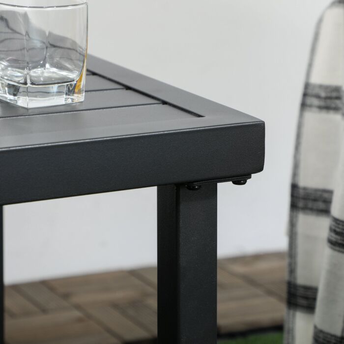 Outsunny Garden Side Table End Table Patio Coffee Table With Umbrella Hole, Steel Frame For Balcony, Black